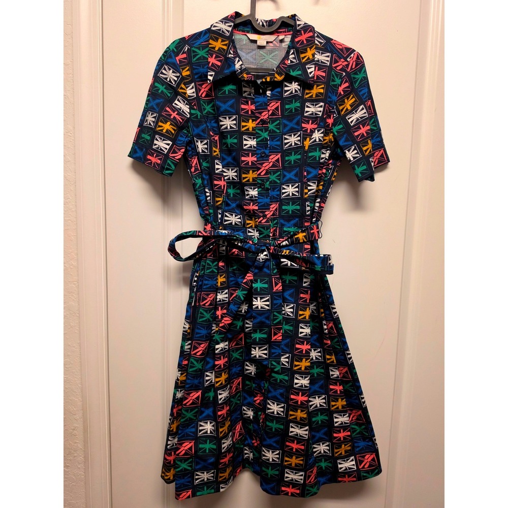 Boden Womens Union Jack Flag Print Shirt Dress Navy Blue Multicolor US 6P